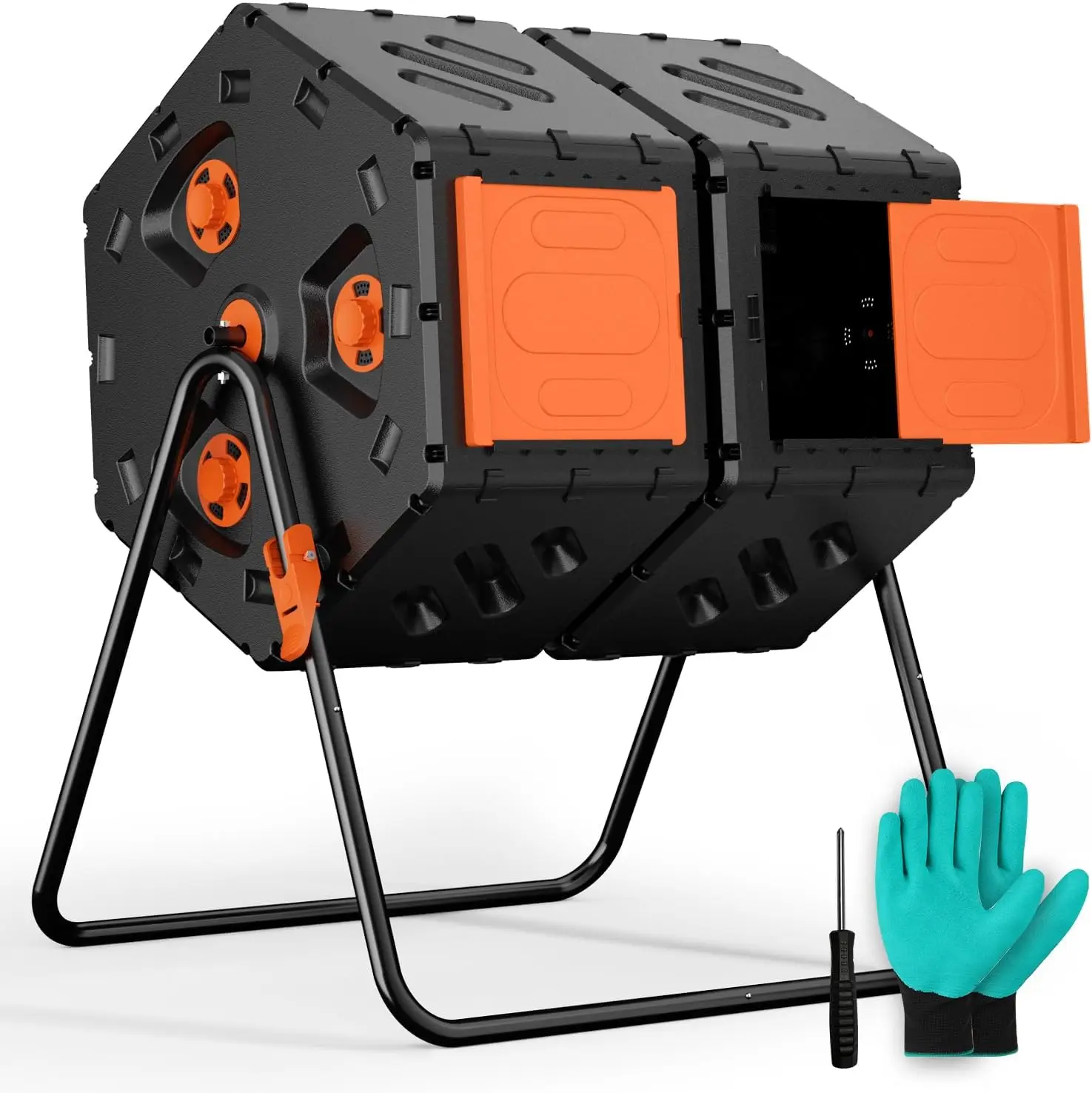 

Двухкамерный стакан для компоста на 45 галлонов с большим отверстием и 360° ° Вращение для легкой переработки садовых отходов