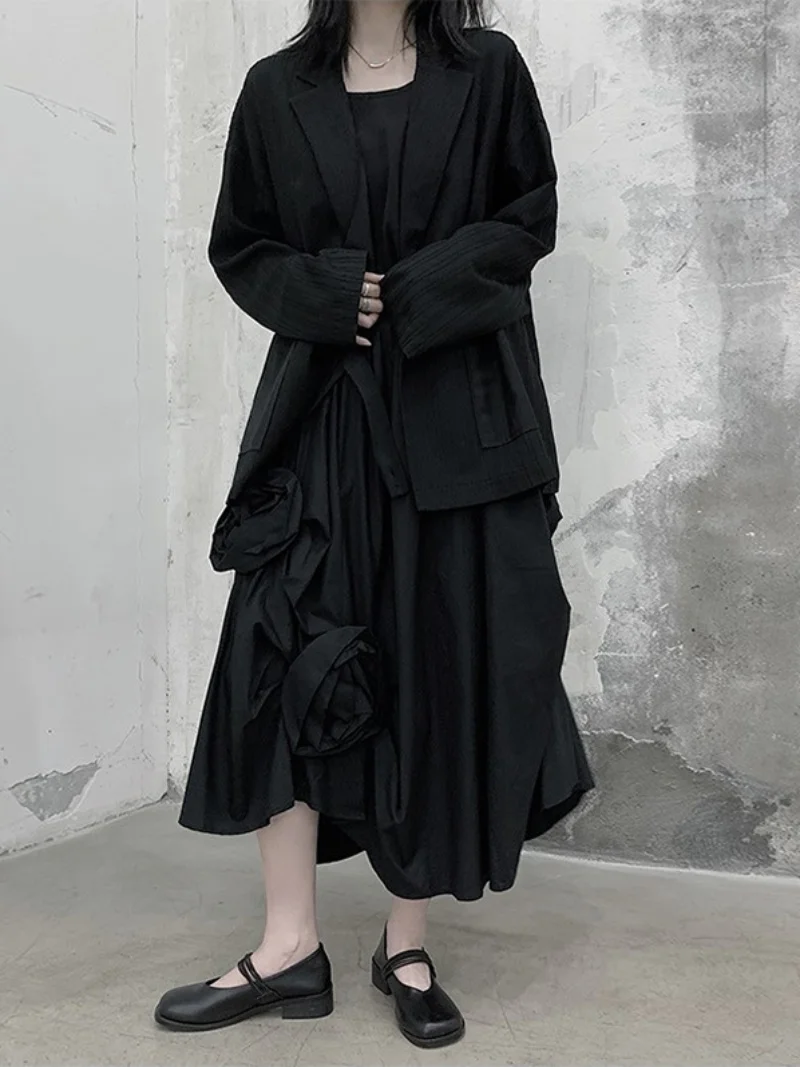 Retro Thin Tailored Women's Suit Dark  Splice Textured Loose Open Cardigan Spring 2023 Original Design Casual Wear