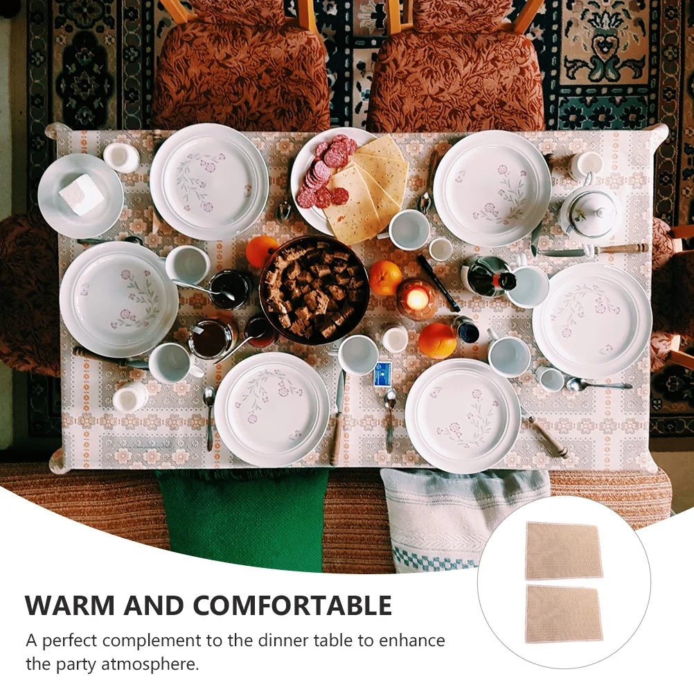 

2Pcs Waterproof Table Mats Linen Material Reusable Easy Wash Exquisite Design Dinner Party Decoration Table Mats