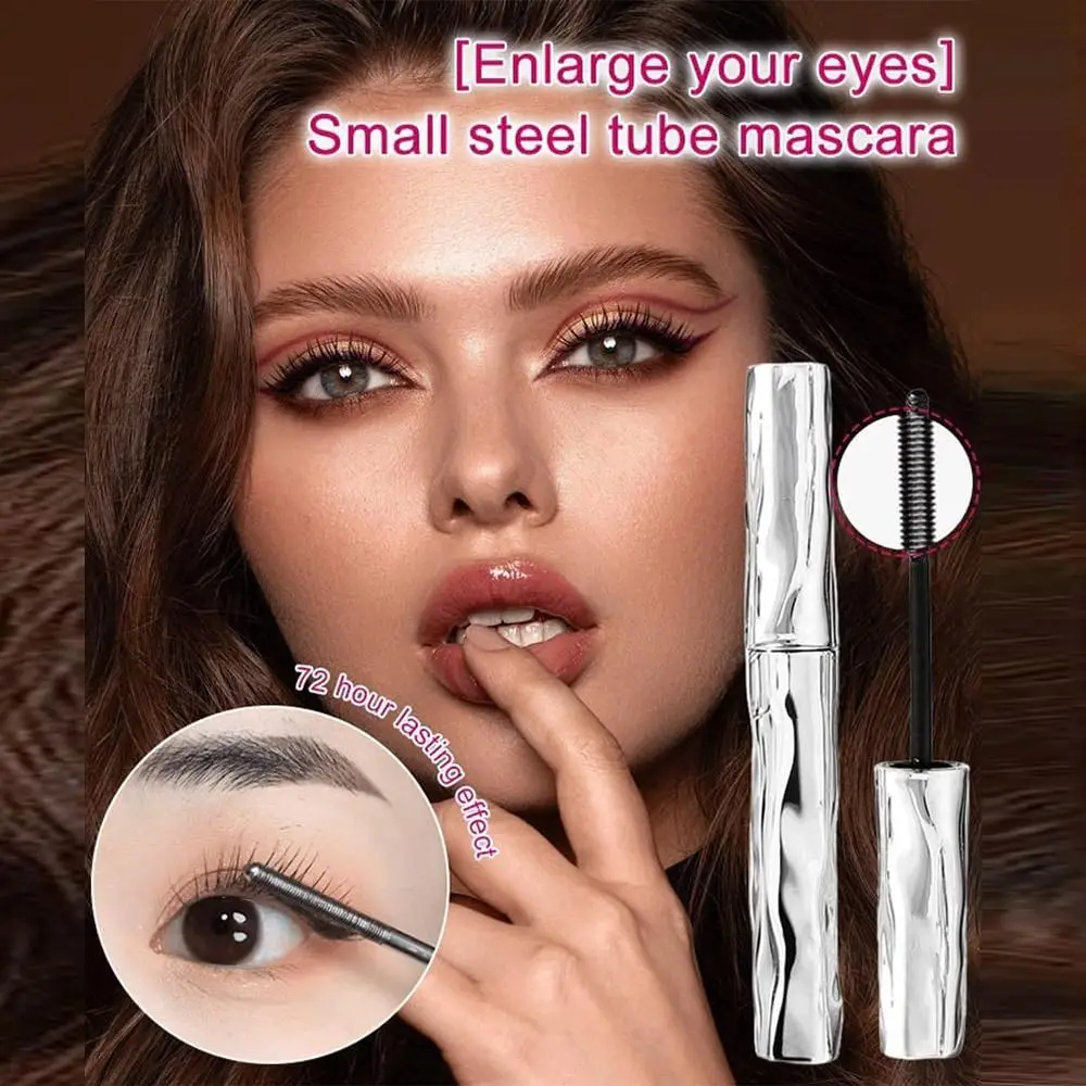 มาสคาร่าเพิ่มความหนาให้ดวงตา หลอดเหล็กขนาดเล็ก กันน้ำ มาสคาร่าเหล็กขนาดเล็ก เพิ่มวอลลุ่มและความยาว มาสคาร่าติดทนนาน