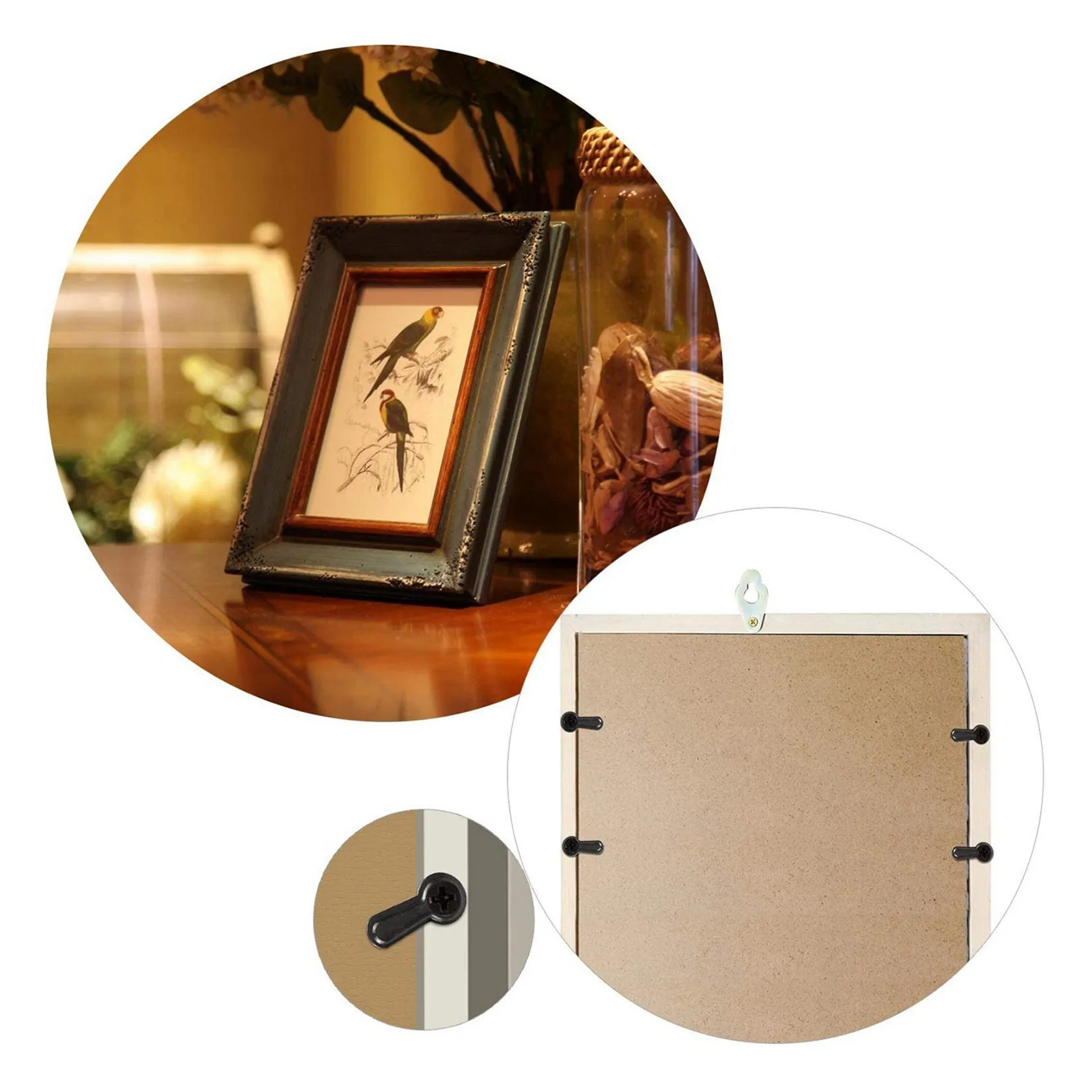 

BHTS-900 Picture Turn Button Fasteners Photo Frame Hardware And 900 Screws For Craft, Hanging, Drawing, Black