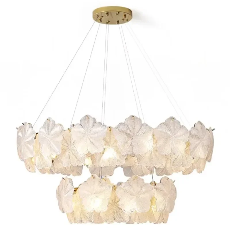 Switch control frosted crystal bridal flower chandelier, three colors (warm/cool/day), ideal for grand foyer or ballroom