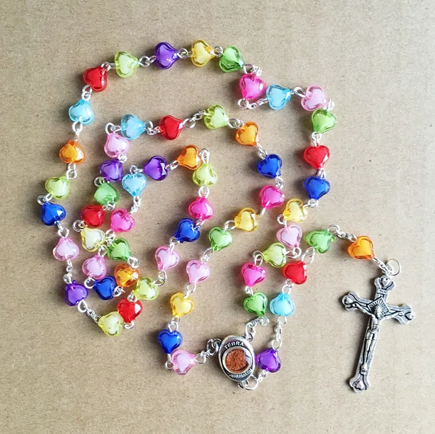 8mm acrylic rosary bead, religious rosary, rosary necklace with Jerusalem crucifix and Madonna Medallion,Containing Terra soil