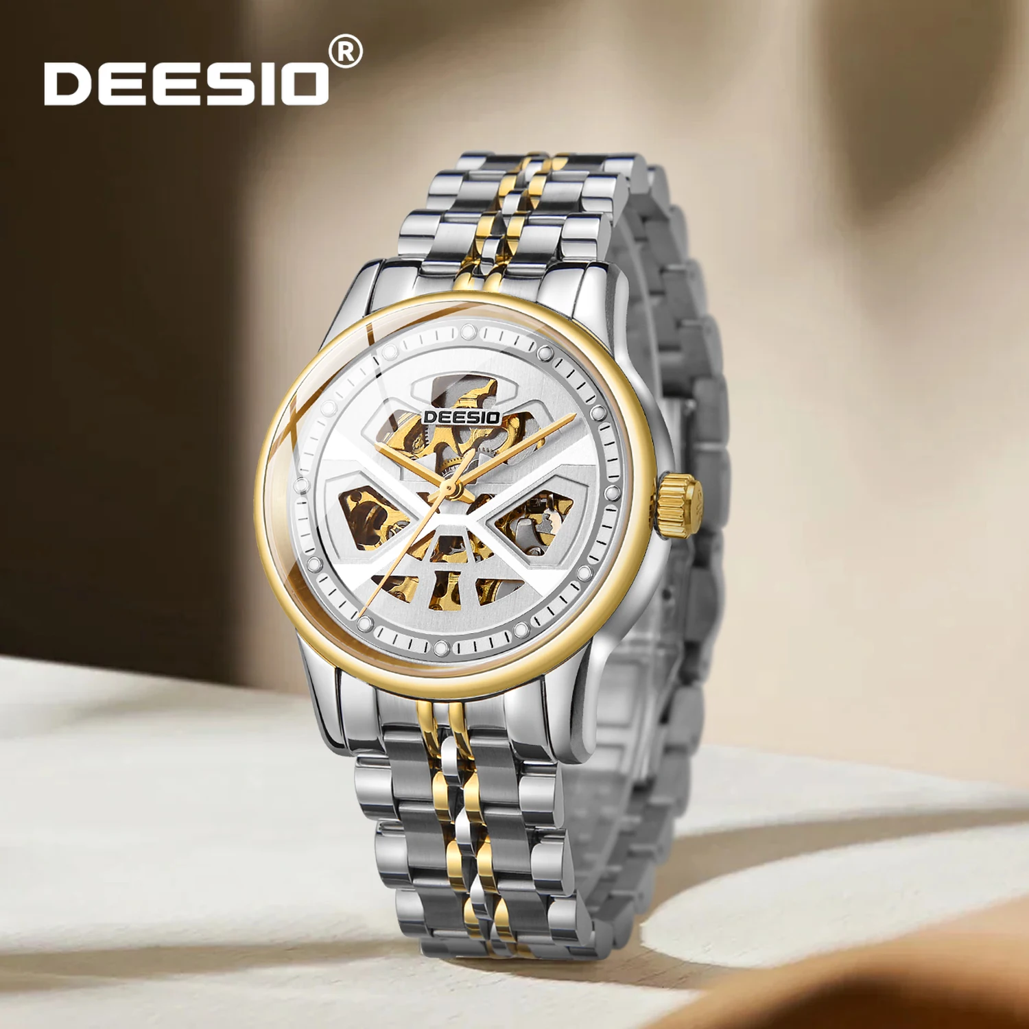 

Deesio Men's Automatic Mechanical Watch Skeleton Dial Stainless Steel Luminous Self-winding Wristwatch Water Resistant Mens Gift
