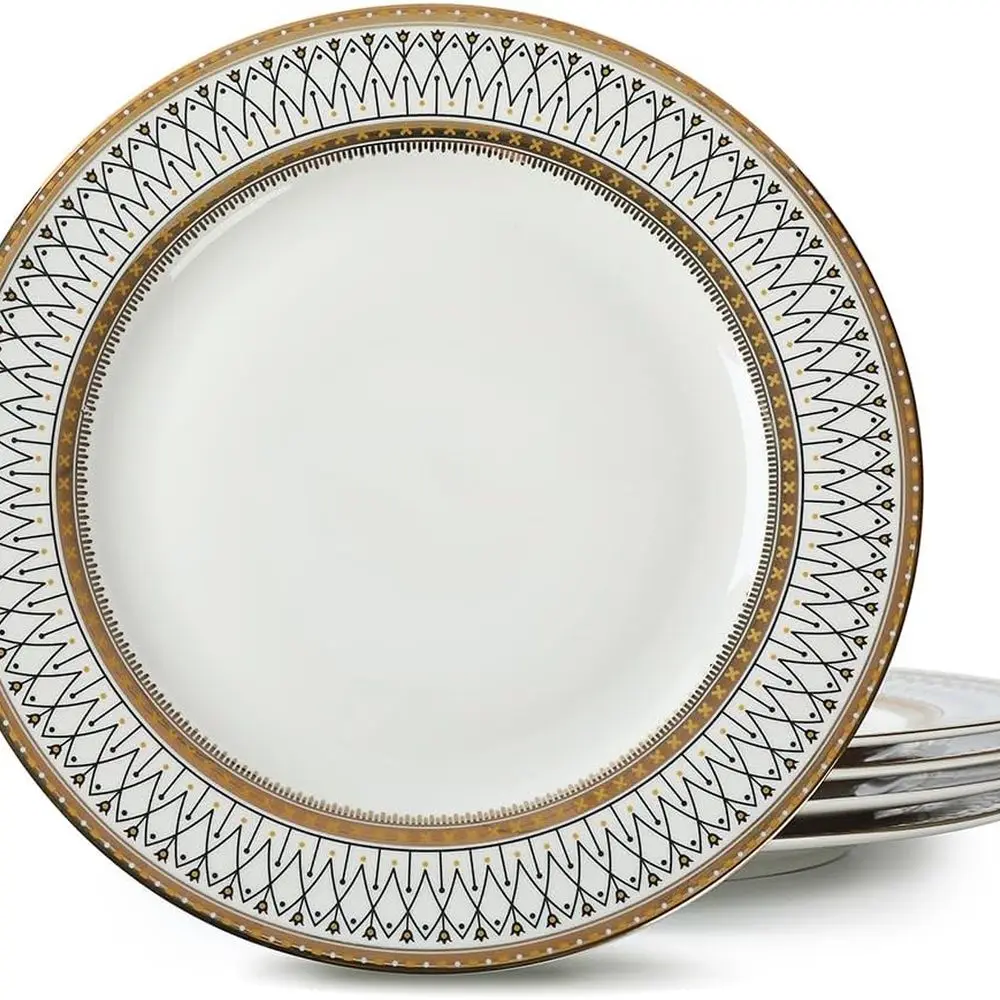 

Фарфоровые тарелки, набор керамических обеденных тарелок из 4 предметов, набор тарелок для 4 обеденных кухонных тарелок с узором золотой нити, набор тарелок для салата для стейка