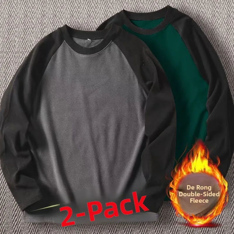 Men's High-Gram Double-Sided Velvet Soft Comfortable Long-Sleeve Sweatshirt Base Shirt Autumn Winter Versatile Shoulder Inser...