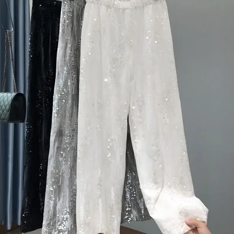 

New 2023 Spring/summer Embroidered Sequin Straight Leg Trousers Fashion Wide Leg Trousers Floor Slam Trousers For Women