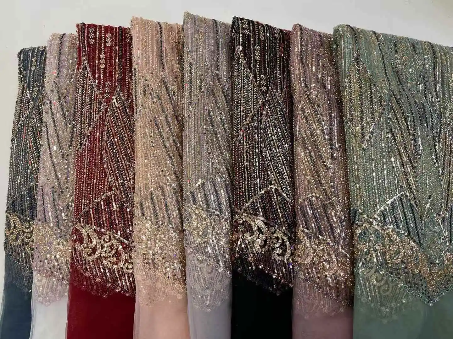 African Beaded Lace Fabric French Tulle Lace 2025 High Quality Lace French Sequins Beads Fabric For Women Wedding Party Dress