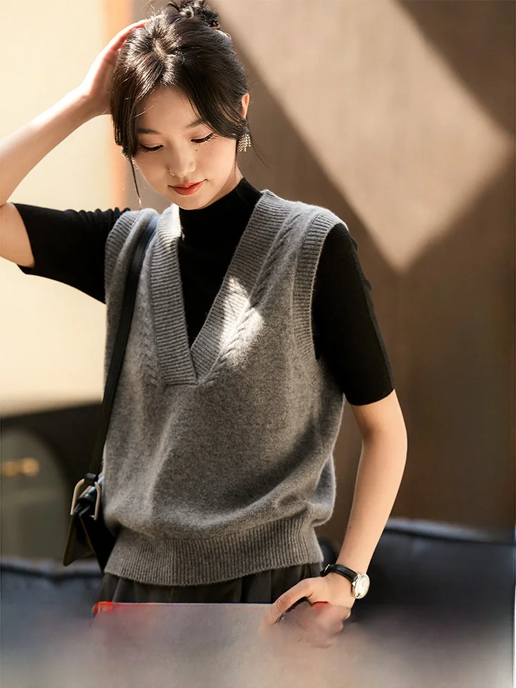 

Мягкий шерстяной жилет из смесовой пряжи с V-образным вырезом, теплый, эластичный, с узором «скелет», для повседневной носки, женский, модный