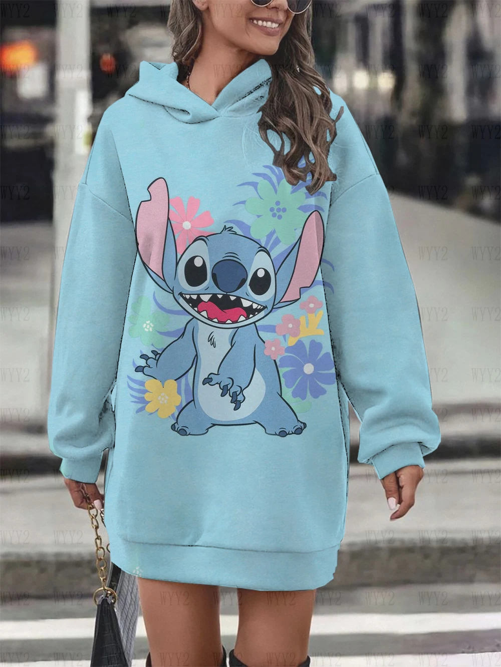 

New Autumn and Winter Women's Role Play Party Dress Disney Stitch Print Fashion Comfortable Hoodie Dress Pullover Hoodie