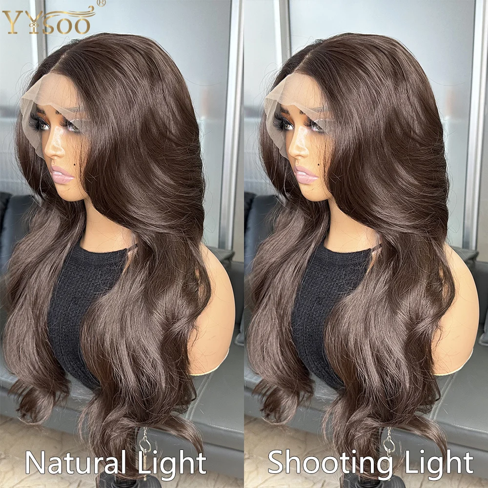 4# Brown Body Wave Middlre Part 13x6 Deep Part Futura Synthetic Lace Front Wig Glueless Half Hand Tied Wig with Bangs for Women