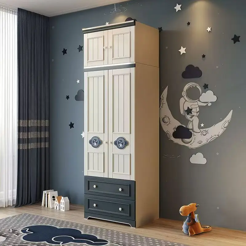 Modern Blue Bedroom Closet for Boys and Girls Simple Sliding Door System Children's Clothes Cabinet-Wholesale