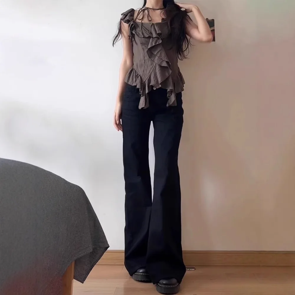 Casual Style Harajuku Jeans Vintage Punk Aesthetic  Loose Washed Pants 2024 Autumn Women Solid Y2K Wide Leg Denim Trouser
