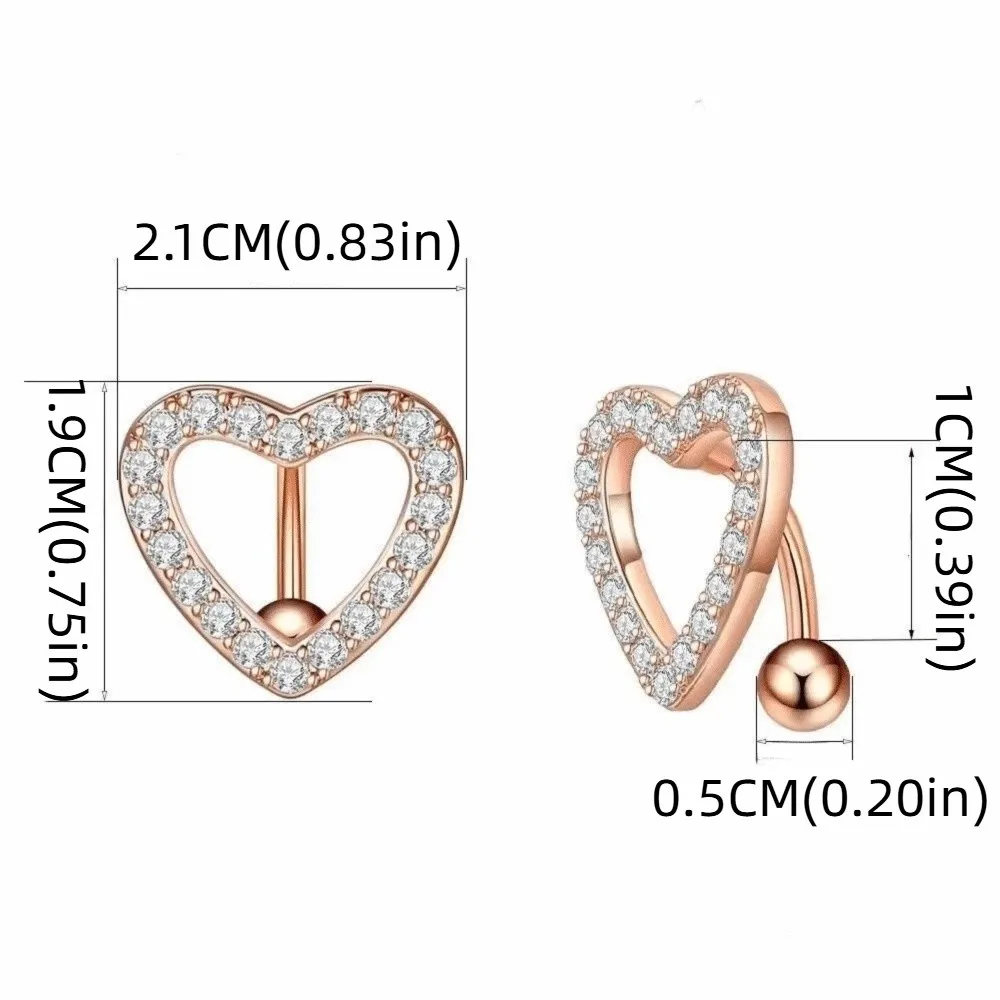 Fashion Stainless Steel Navel Barbell Jewelry Rhinestone Sparkling Heart Belly Button Ring Unique Individual Navel Ring Party view 6