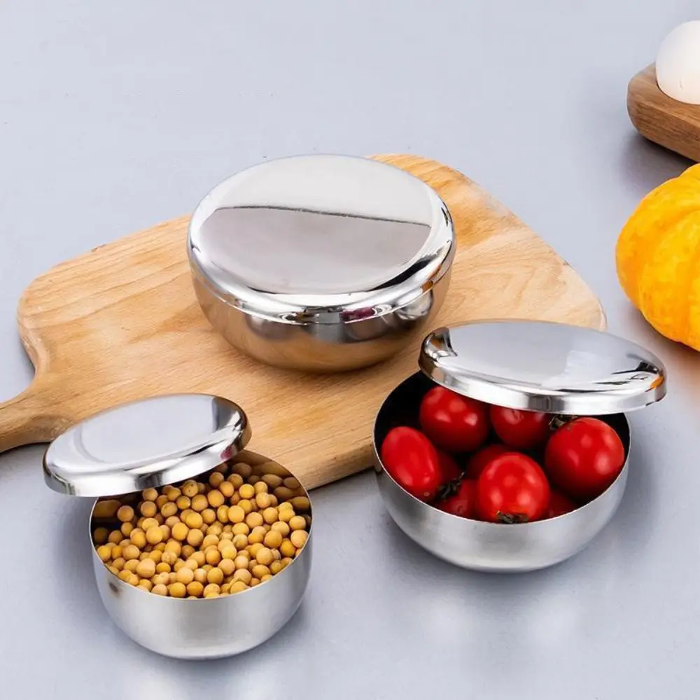 Single Layer Korean Stainless Steel Bowl Tableware With Lid Round Rice Bowl Silver Anti Drop Children Bowl Kimchee