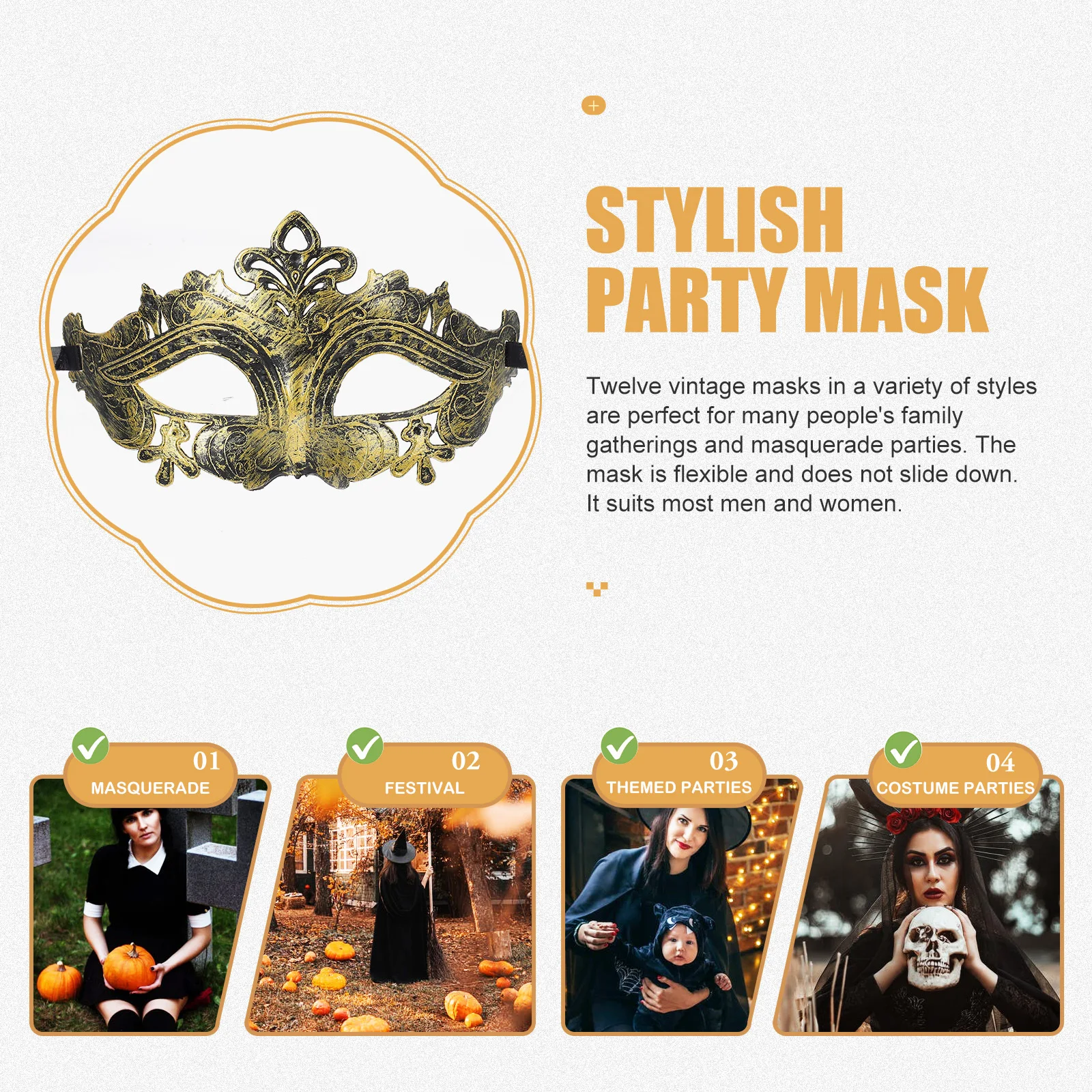 

12Pcs Retro Half Face Mask Lightweight Adjustable Party Accessory Masquerade Halloween Balls Cosplay Delicate Prop