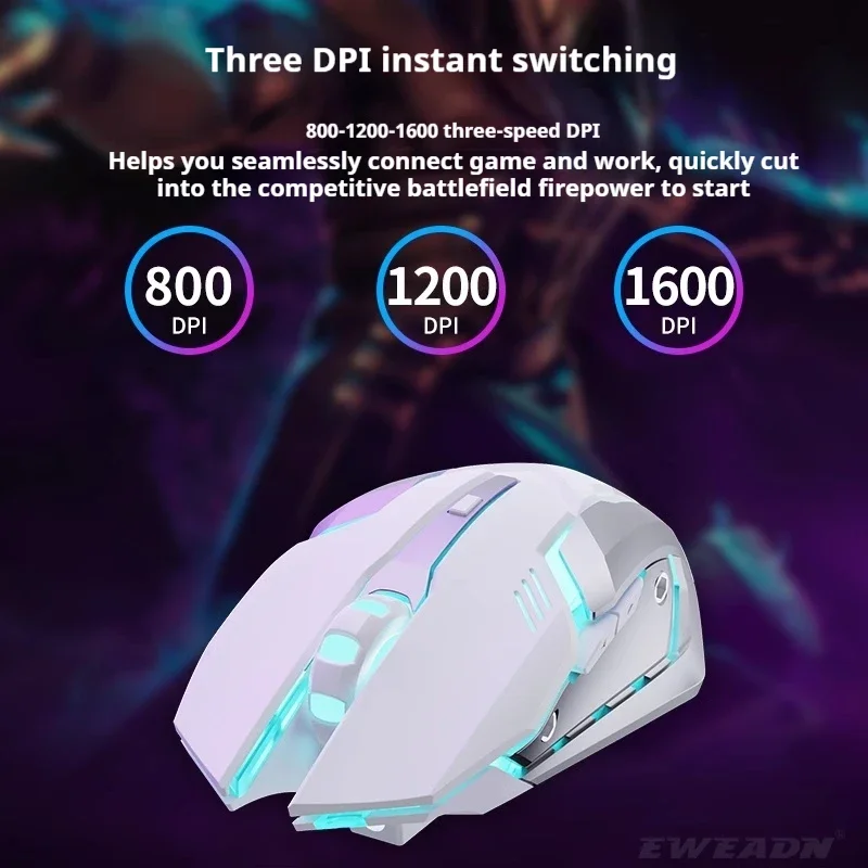EWEADN Wireless Mouse 2.4G Bluetooth Rechargeable Silent Gaming Mouse Ergonomic USB Backlight 1600DPI Mouse for PC Gamer Desktop