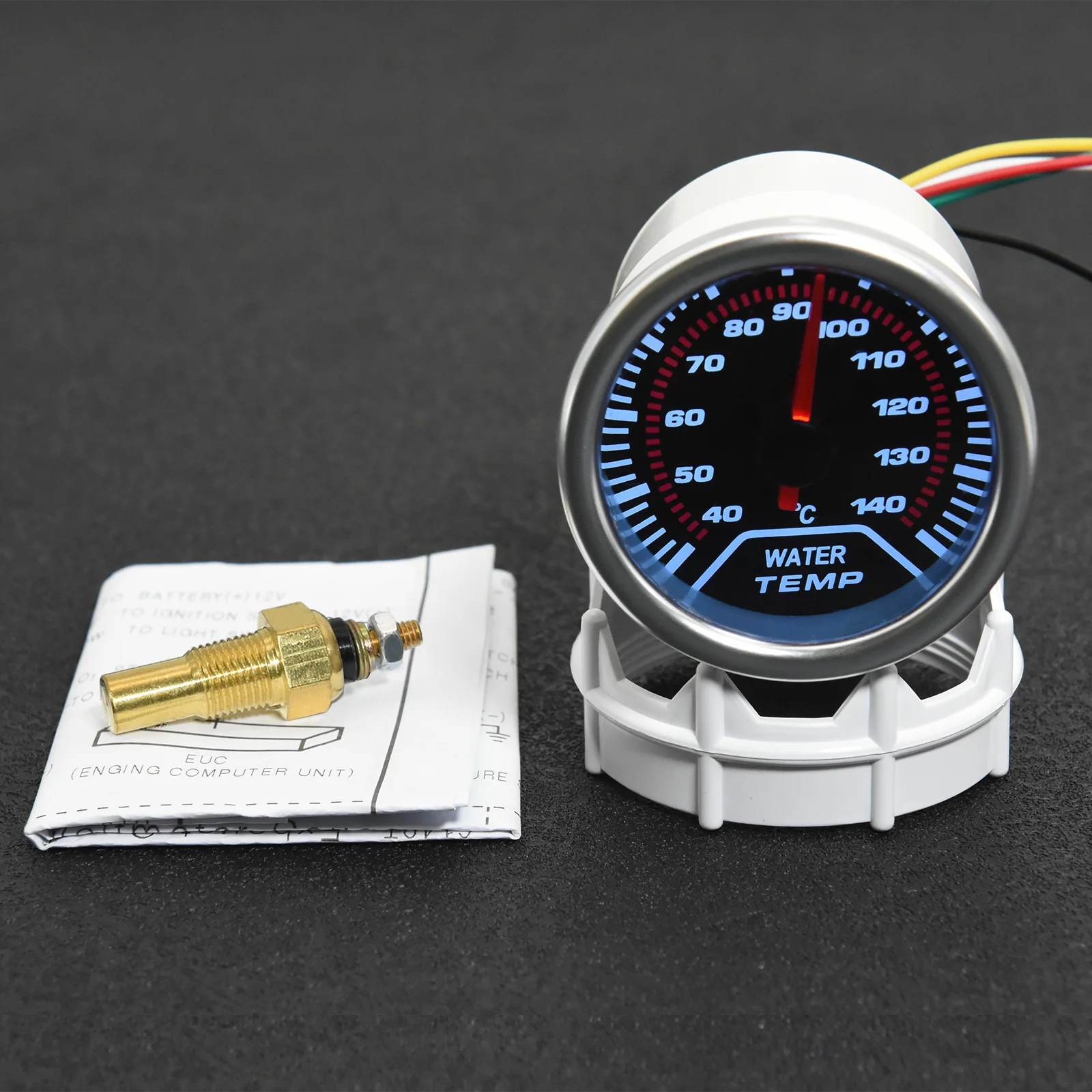 2'' 52mm Car Water Temperature Gauge 40-140 ℃ with Temp Sensor Water Temp Joint Pipe 1/8NPT Sensor Adapter Analog White Led Cas