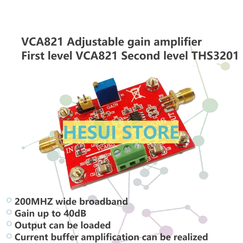 VCA821 Adjustable gain amplifier THS3201 200M bandwidth 40dB gain output with load