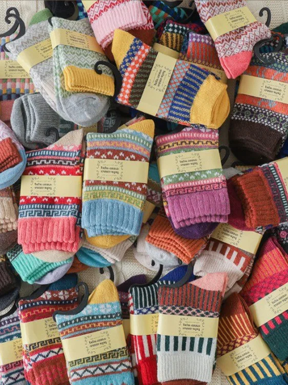 Calcetines de lana gruesa y afelpados para hombre, de media pantorrilla, cálidos, con patrón Toton, estilo retro, cómodos para el hogar, para todas las estaciones