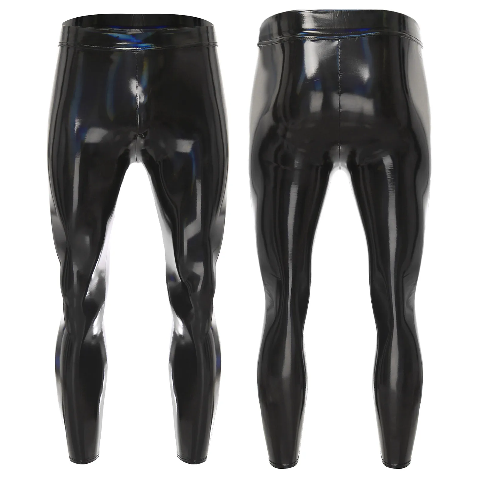 

Mens Oil Wetlook Leather Tight Pants Elastic Waistband Leggings Trousers Pants For Daily Chic Streetwear Sexy Dancing Clubwear