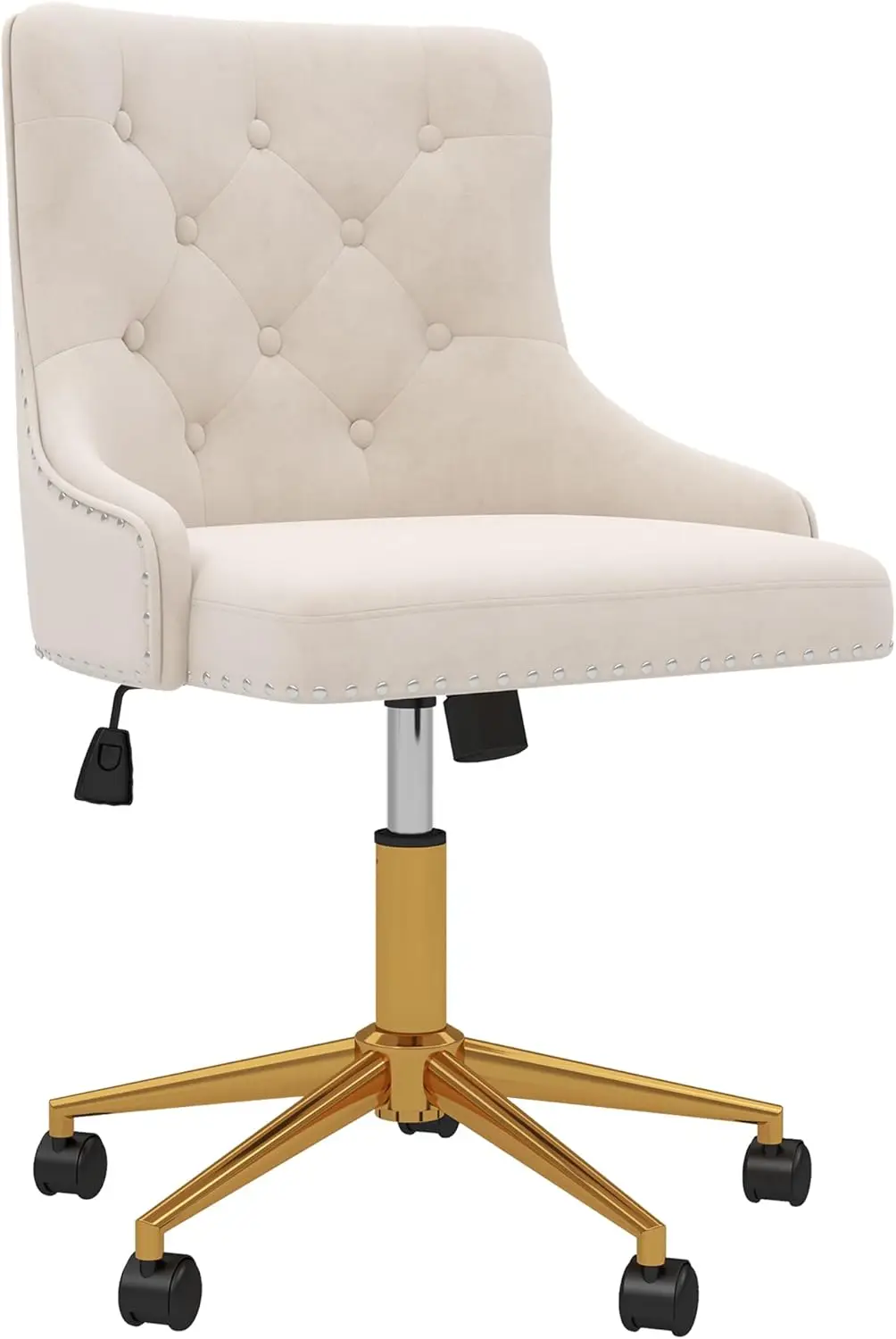 

Velvet Desk Chairs, Upholstered Swivel Comfy Makeup Vanity Chair With Tufted Back, Gold Metal Base & Wheels, Height Adjustable