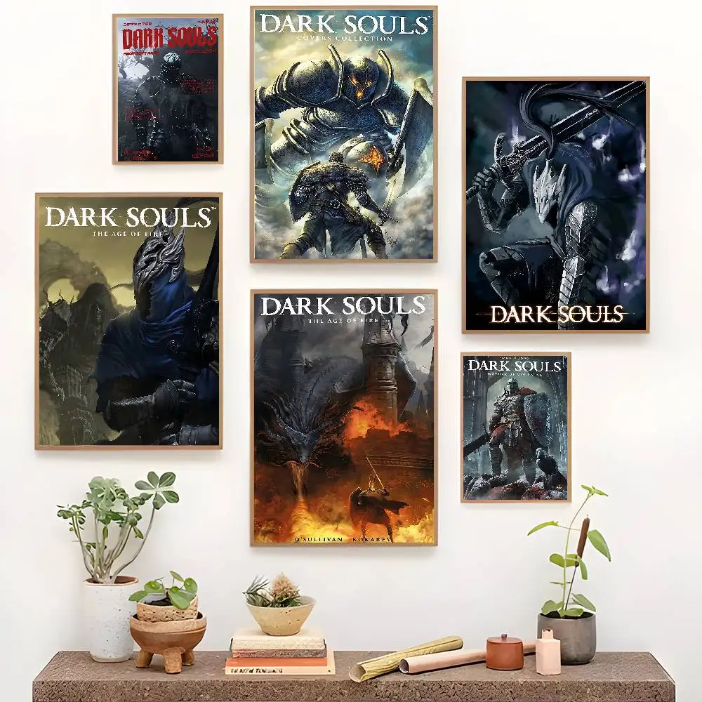 Classic Game Dark Souls Vintage Posters Sticky Retro Kraft Paper Sticker DIY Room Bar Cafe Kawaii Room Decor