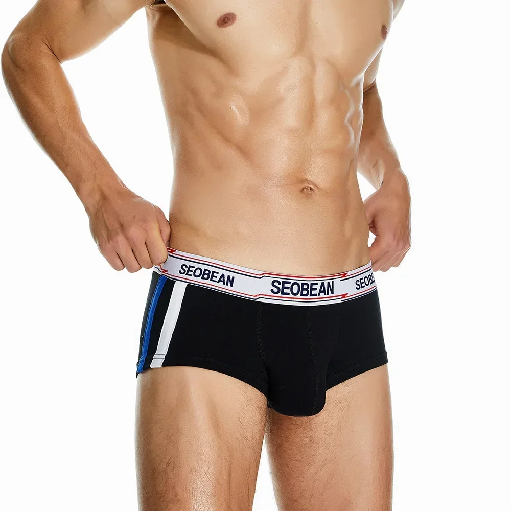 Tronchi alla moda da uomo Cinghia laterale per giovani Mutandine sportive elastiche a contrasto Gay Pantaloncini boxer con custodia rigonfia a vita bassa sexy a vita bassa