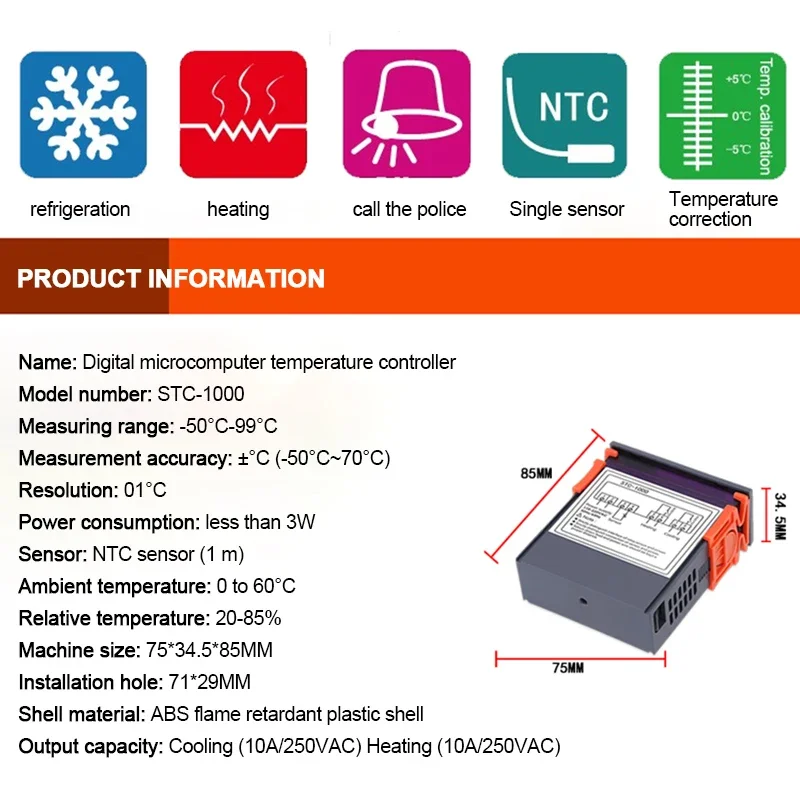 STC-1000 Digital Temperature Controller Thermostat for Incubator Refrigerator Thermoregulator Relay Heating Cooling 12V 24V 110V