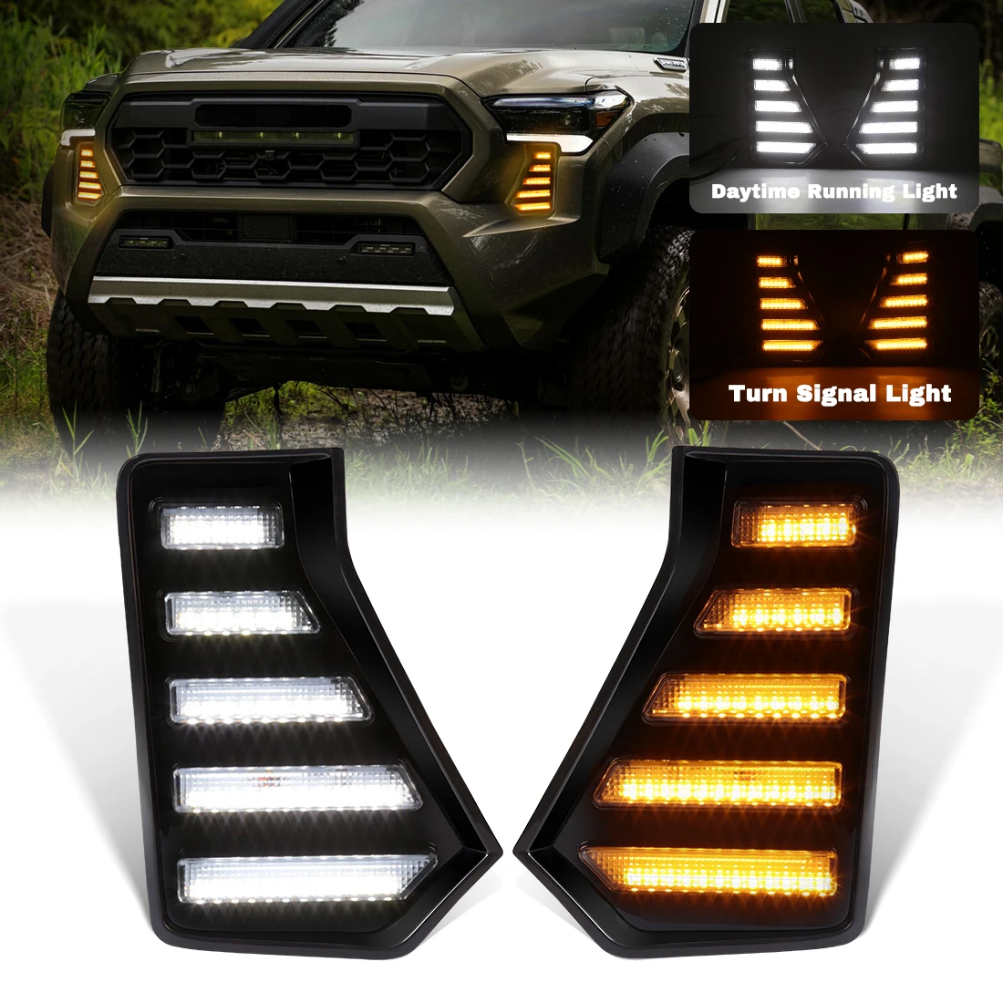 

Car LED Front Bumper Daytime Running Light For Toyota Tacoma 2024 Start-up Animation DRL Fog Lamp White Yellow Turn Signal Lamp