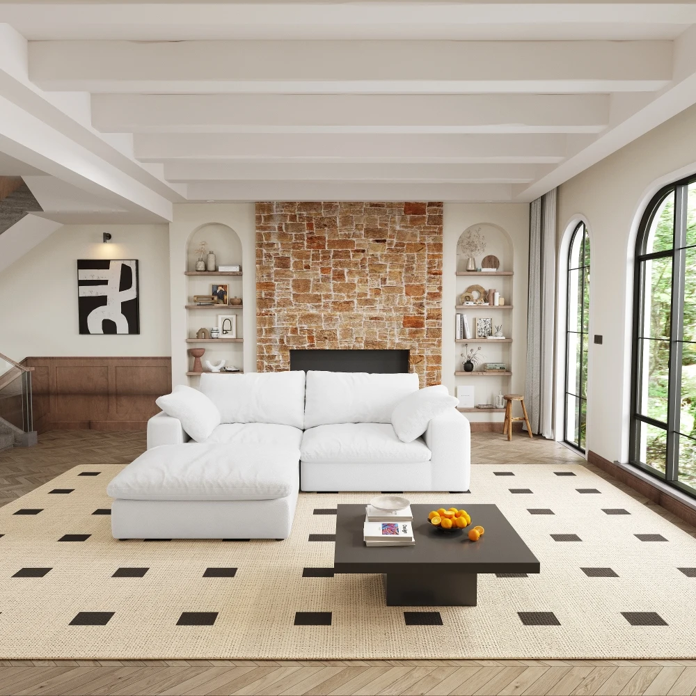 Sofá modular em seção transversal Cloud, sofá confortável de 80 polegadas, capa de sofá lavável e substituível de 2 lugares + 1ottoman