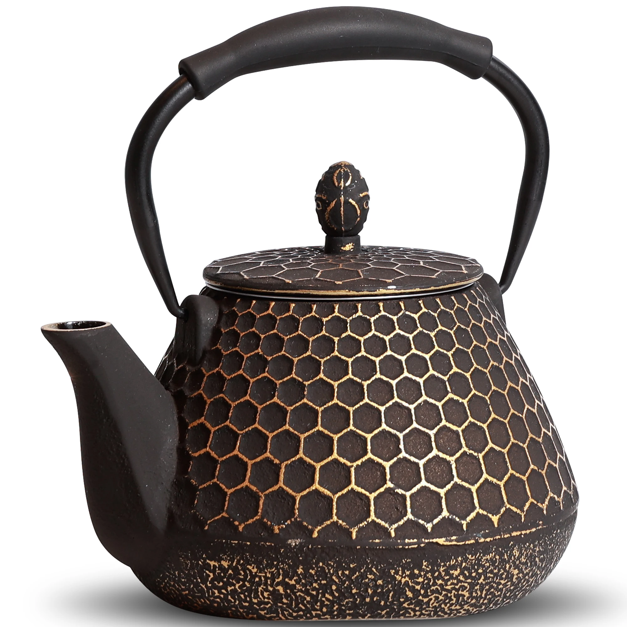 Cast Iron Teapot,Stove top Coated with Enameled Interior, Honeycomb Pattern Tea Pot with Infusers for Loose Tea 32oz/950mlPurple