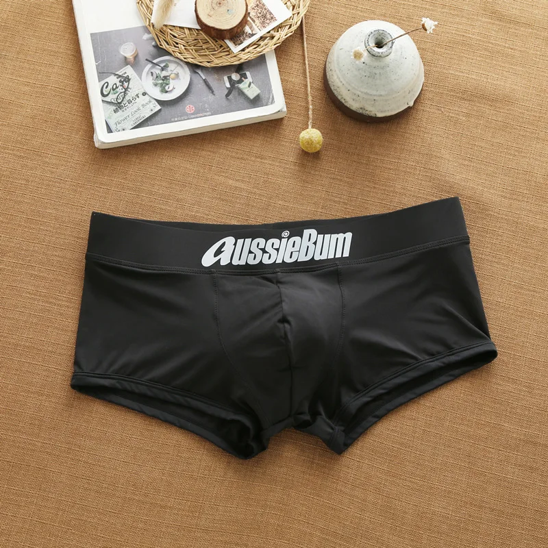 Aussiebum celana dalam pria warna polos pinggang rendah susu sutra nyaman pantat pembentuk tubuh boxer olahraga