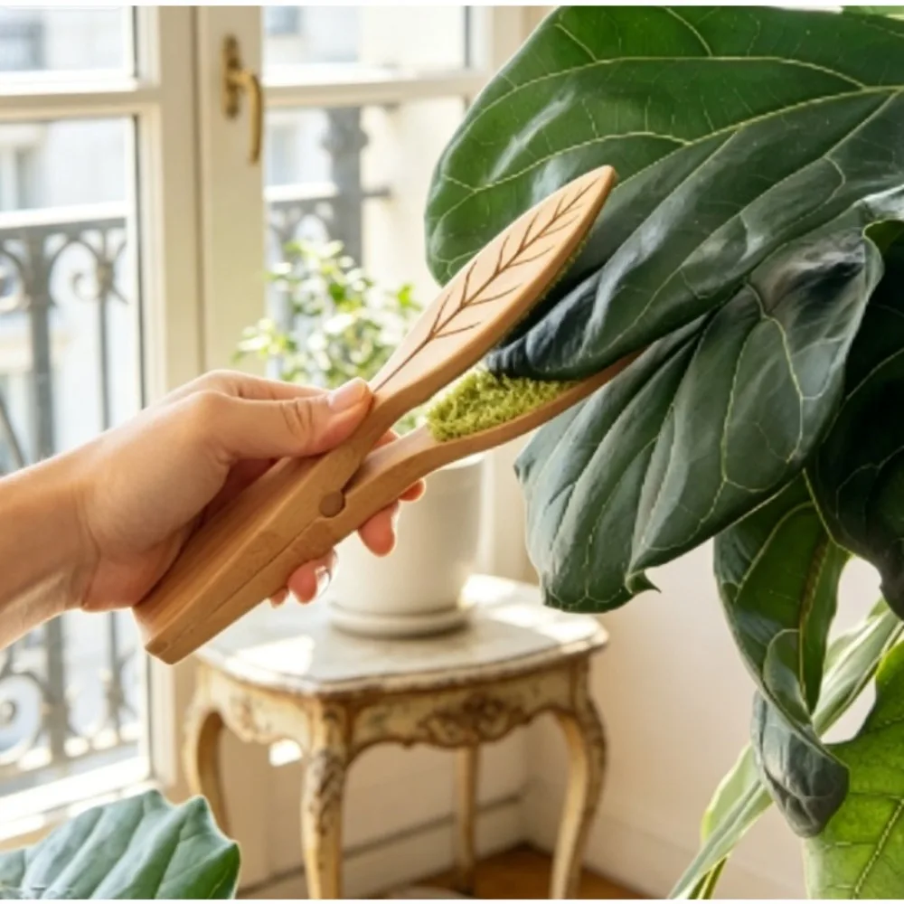 Leaf Cleaning Tongs  Handheld Green Plant Cleaning Brush with Ergonomic Handle Durable Wooden Design for Efficient Leaf Removal