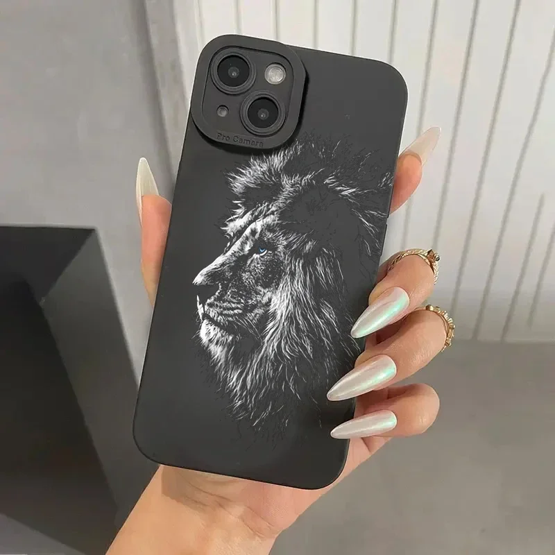 Lion Pattern Phone Case For iPhone 16 15 14 13 12 11 Pro Max XS XR 7 8 Plus SE 2022 Shockproof Matte Soft Silicone Bumper Cover