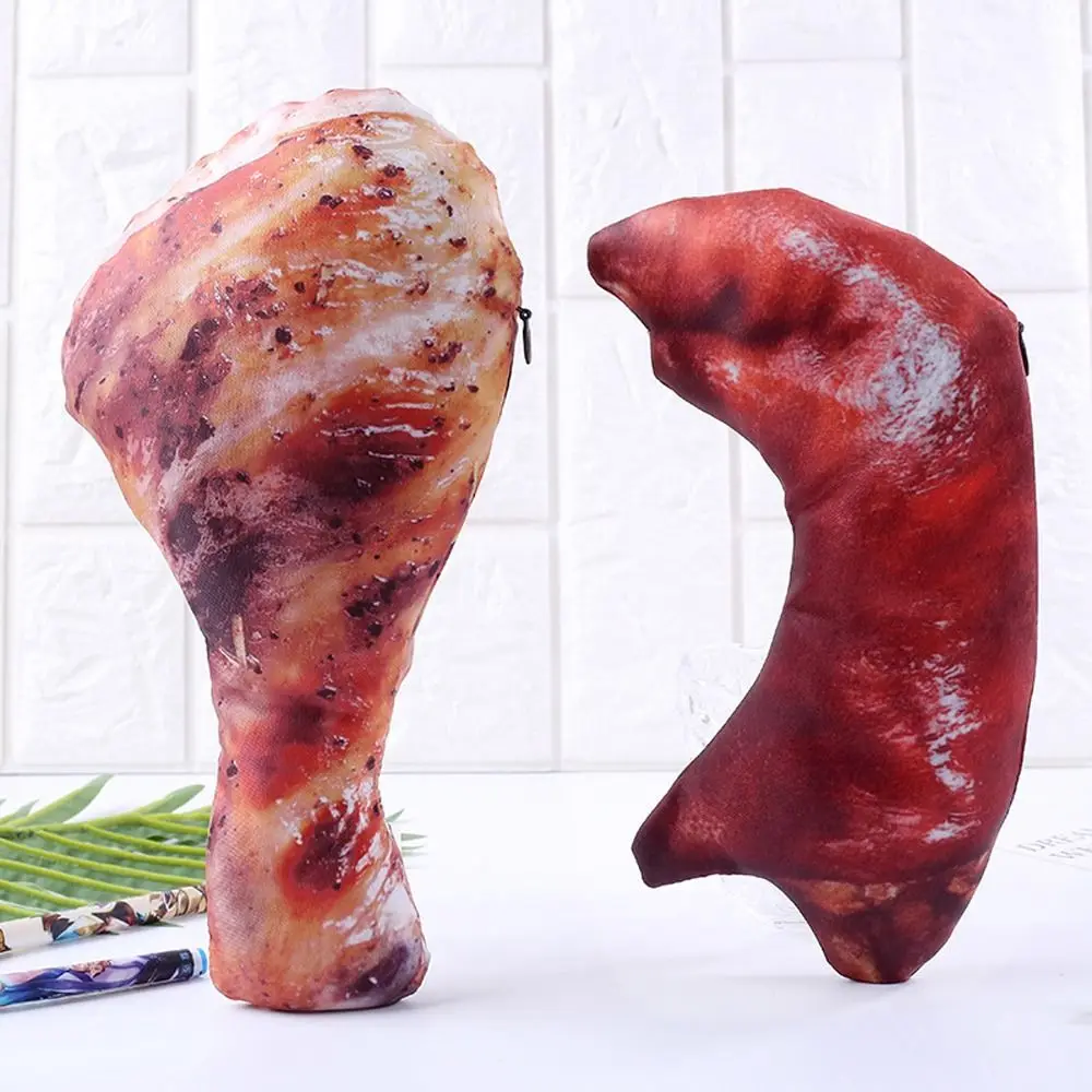 Pig's Trotters Meat Pencil Case Realistic Simulation Food Fish Shape Pen Bag Chicken Legs with Zipper Stationery Bag