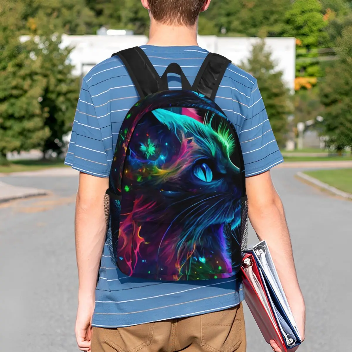 Neon Glowing Rainbow Cat Kitten Backpack Student BookBag Children School Bag Computer Shoulder Bags for Boys Girls