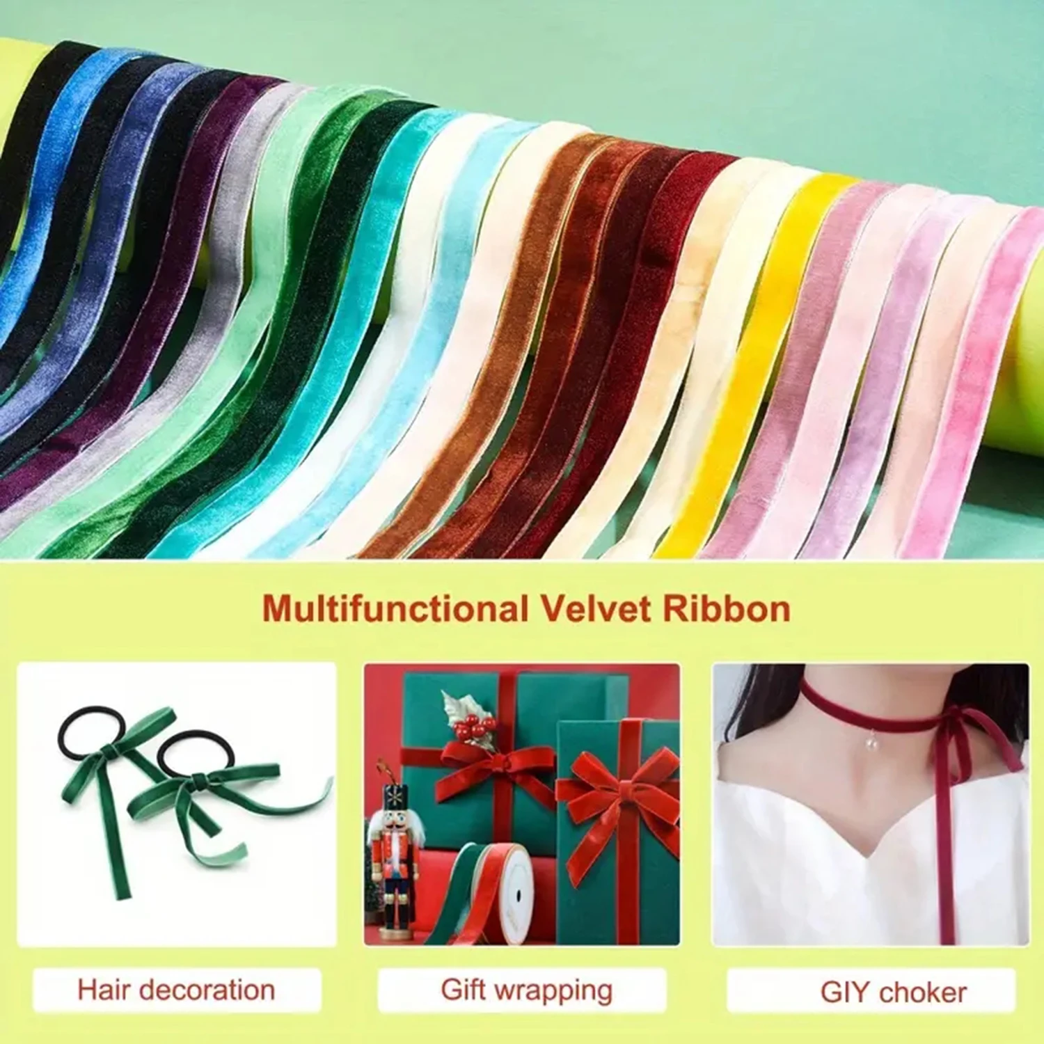 Breite: 6–25 mm, 5 Yards Samtband für Geschenkverpackungen – einseitiges beflocktes Klebeband, weihnachtliches dekoratives Band, DIY-Bastelbedarf – Detail 1
