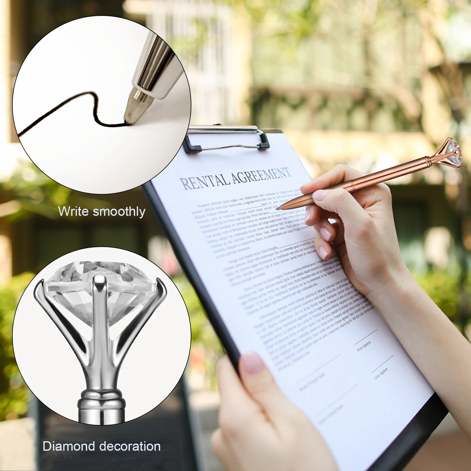 

6pcs Diamond Ballpoint Pens Metal Diamond Pens For Office Writing Stationery Comfortable -Dry Ink Creative