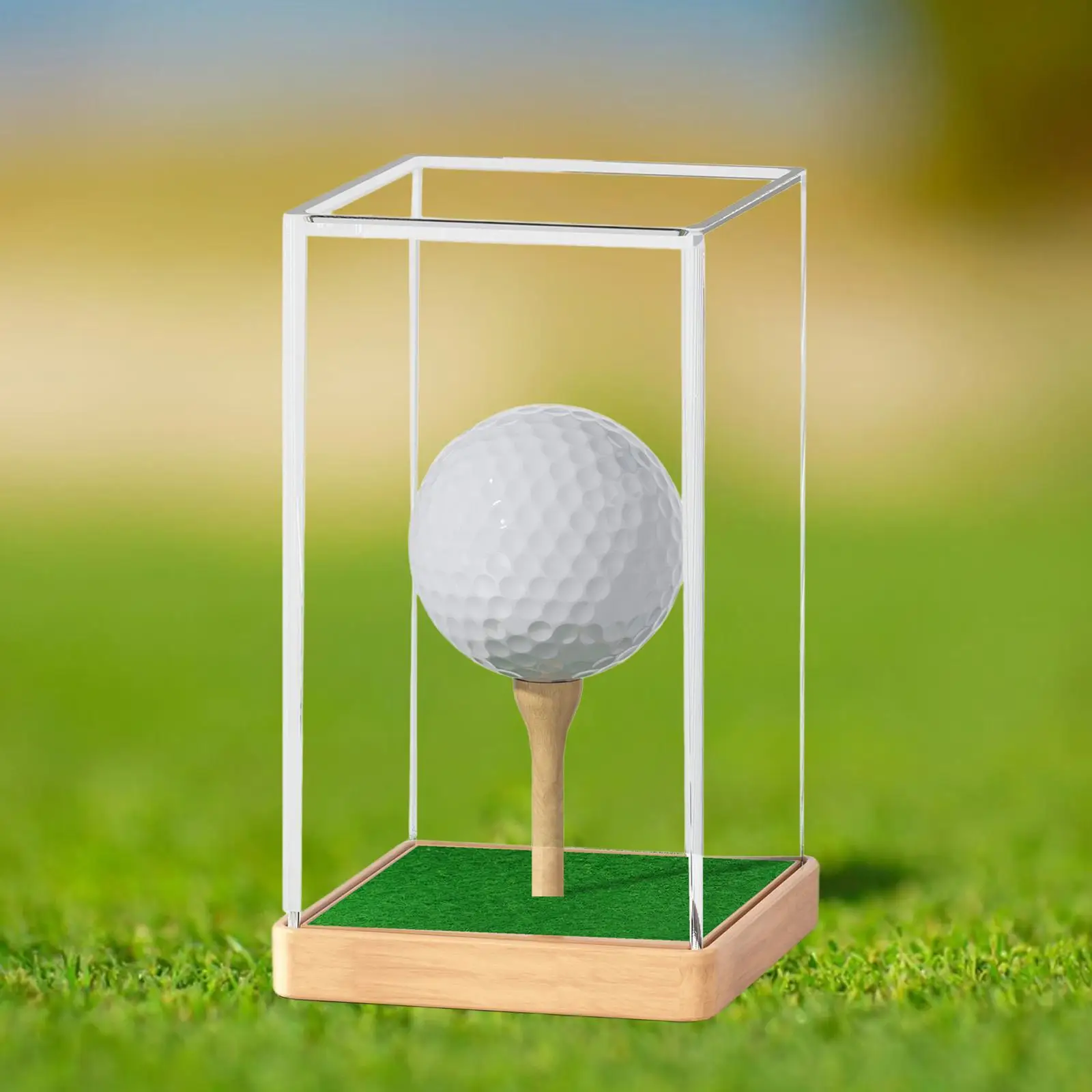 Clear Golf Ball Display Case Holder with Wooden Base Storage Box Golf Protection Cover for Jewelry Earphone Souvenir Golfball