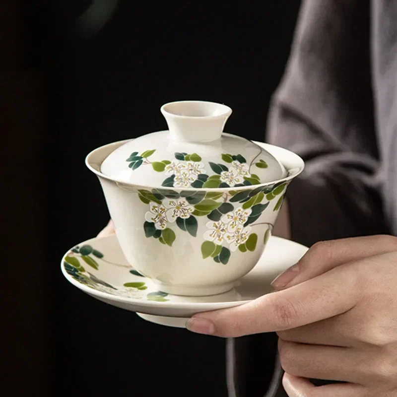 

Japanese Style Grass Wood Gray Ceramic Gaiwan, Large Ceremony Bowl, Kung Fu Tea Set, Household Minimalist, Covered Bowl 175ml