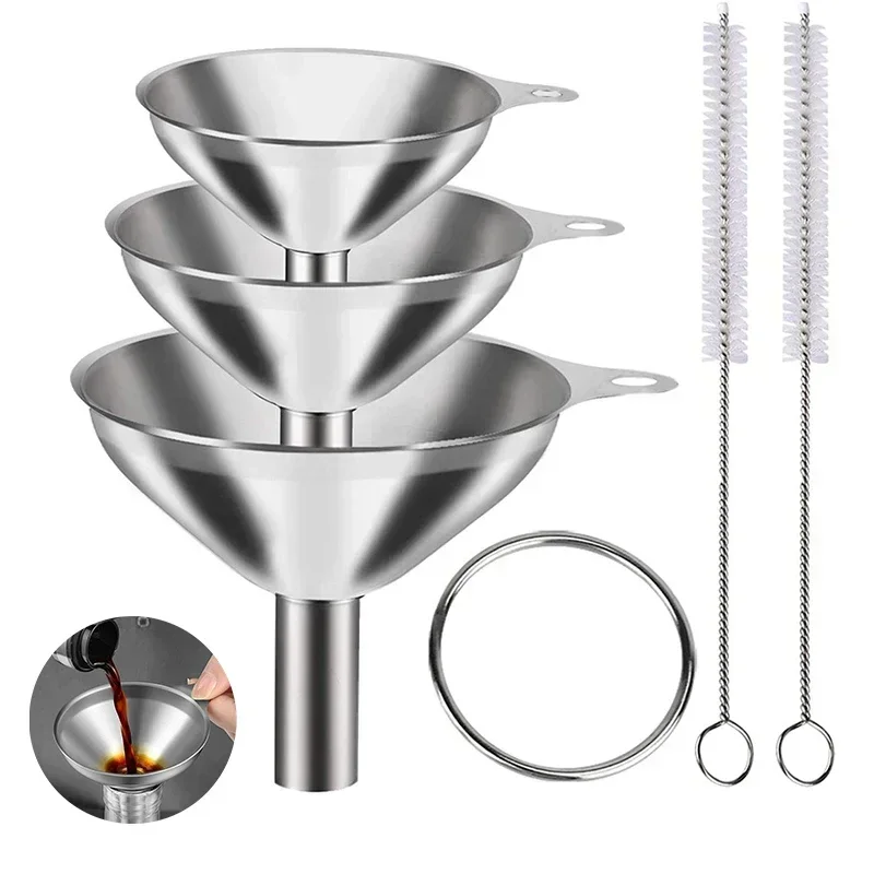 3/5 Pcs Stainless Steel Kitchen Funnels Set Food Grade Metal Funnels for Filling Bottles Small Funnels for Essential Oil Spices