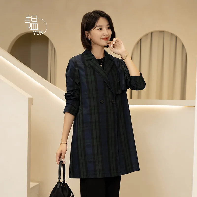 

Spring Coat, Suit Collar, Double Breasted Style, Casual Long Sleeved, Medium To Long Women's Windbreaker, Women's