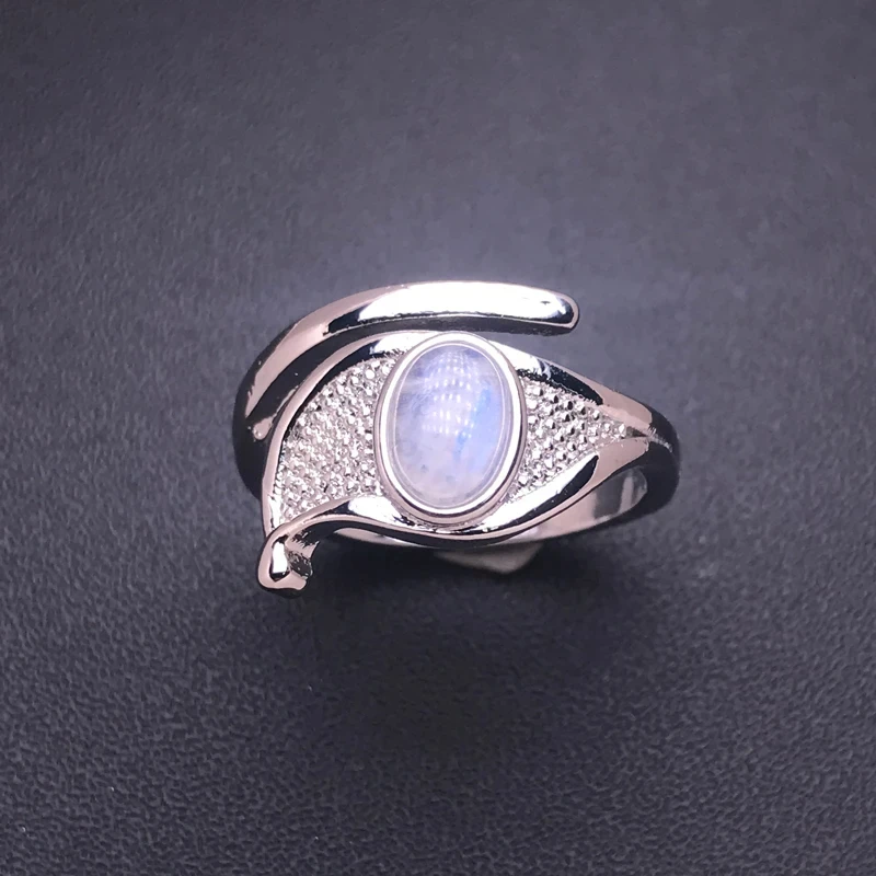 Elegant Natural Moonstone Ring Namibia Gemstone 7*9mm for Women Femme Lady Wedding Engagement Party Gift Fine Jewelry