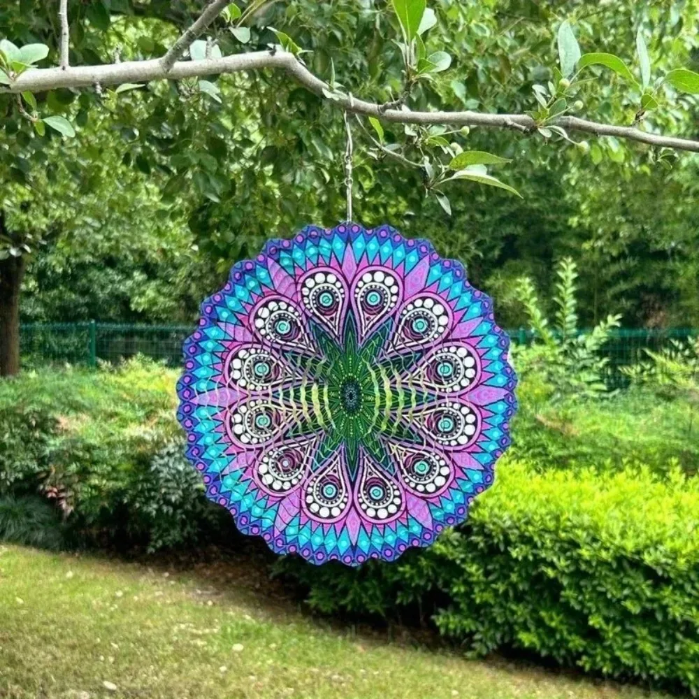 CIFBUY 3D Stainless Steel Mandala Wind Spinner Purple Green Kinetic Wind Catcher Durable Anti Rust Hanging Ornament Outdoor