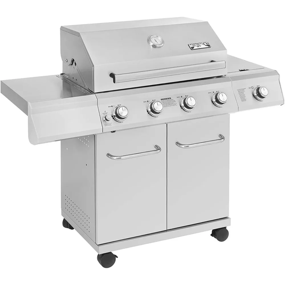 

Larger 4-Burner Propane Gas Grill Stainless Steel Heavy-Duty Cabinet Style with LED Controls & Side Burner