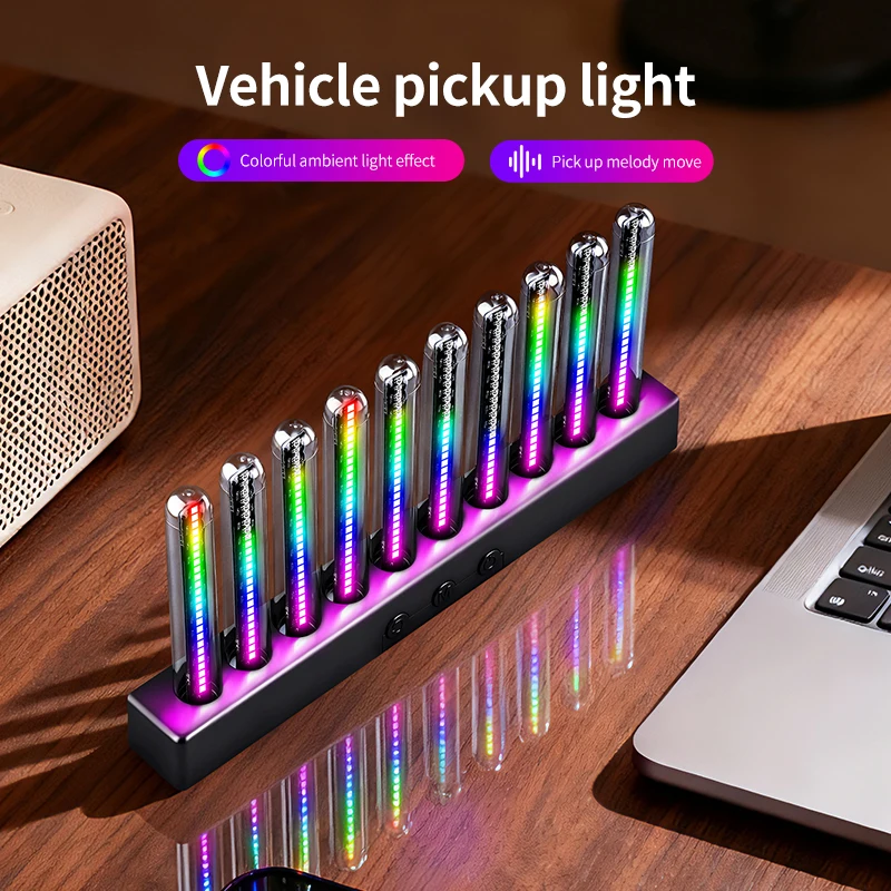 Car RGB Pickup Light Spectrum Rhythm Atmosphere LED Glow Tube Music Table Set Car Ornament Voice Controlled Gift