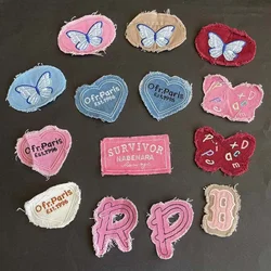 5PCS/Cartoon Cute clothes stickers,Letters Badges,Heart,Butterfly Fabric Applique Embroidery Sewn on Patches for Jeans,Clothing