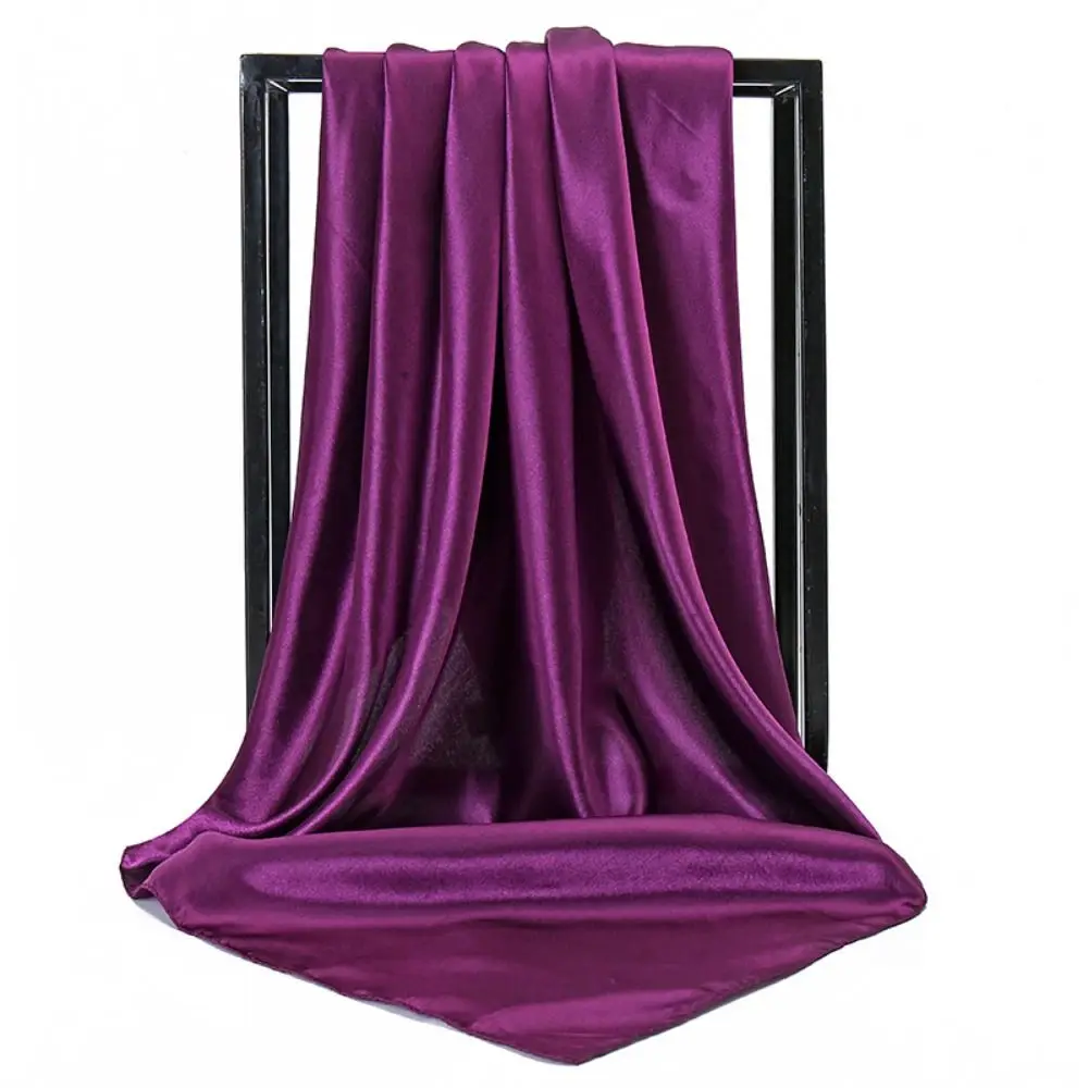 Elegant 90cm Satin Silk Scarf Soft Lightweight Pure Color Shawl Large Size Hijab Square Neck Scarves Winter/Autumn/Spring