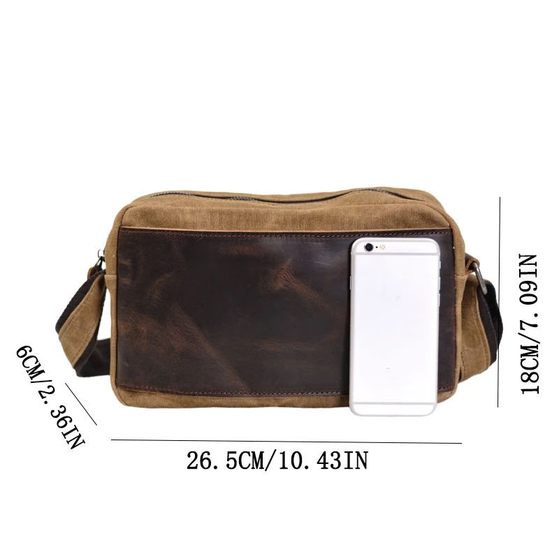 حقيبة كتف قماشية شمعية للرجال ، طبقة رأس موصولة ، جلد بقر عتيق ، حقيبة كروس بودي لباد ، أفقية وغير رسمية ، أنيقة وغير رسمية